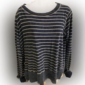 Michael Stars Cotton Striped Sweater - XS navy :white , distressed look